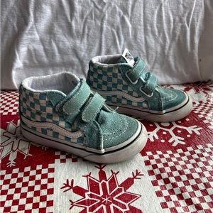 VANS Old Skool Velcro teal and white toddler size 7.5